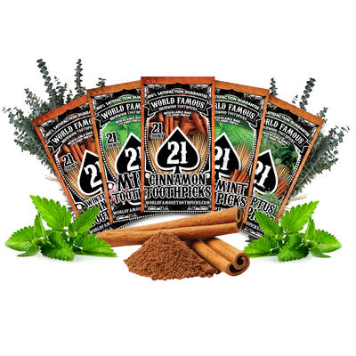 BiteMyWood Flavored Birchwood Toothpicks in Plastic Reusable Bag 21 qty 5 Flavors To Choose From