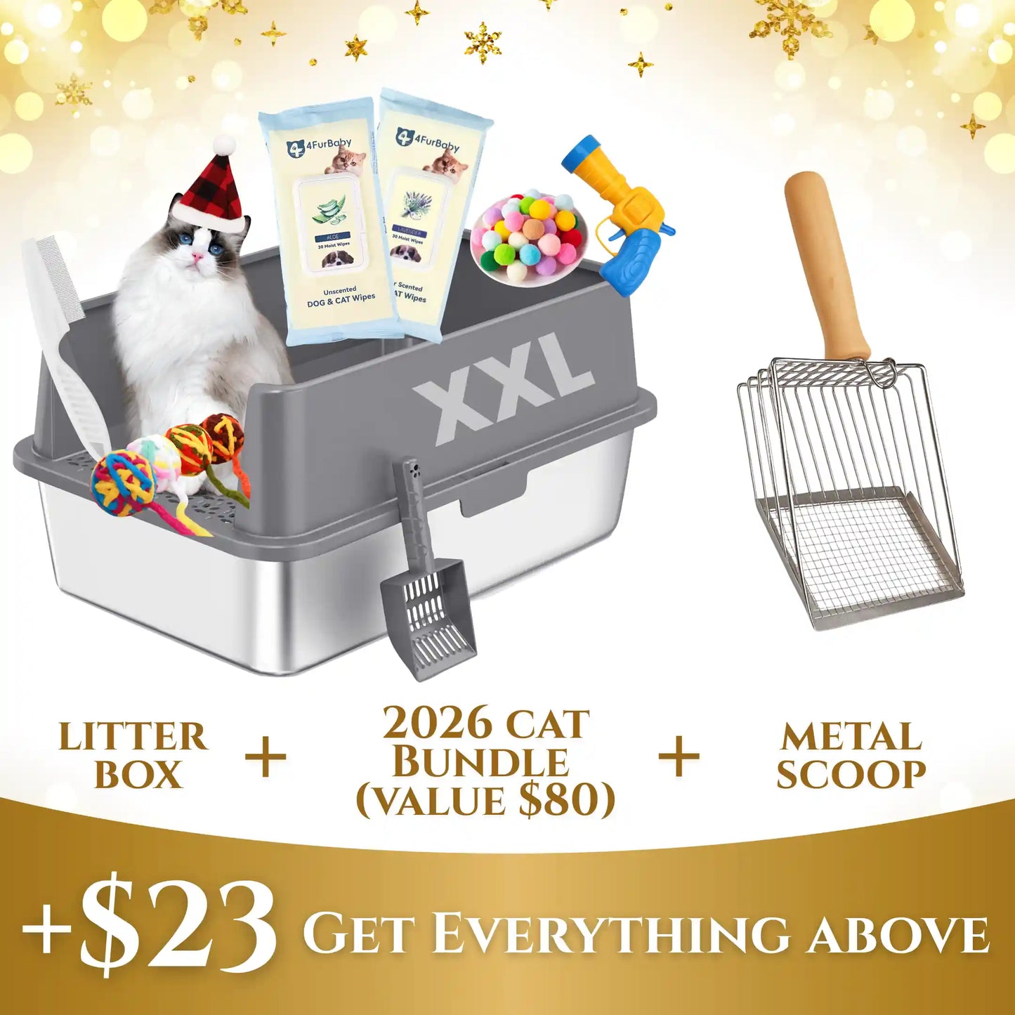 XXL Stainless Steel Cat Litter Box with Lid – High Sides, Low Entry, Easy to Clean, Odor-Free, Anti-Leak | Buy 2 & Save $10