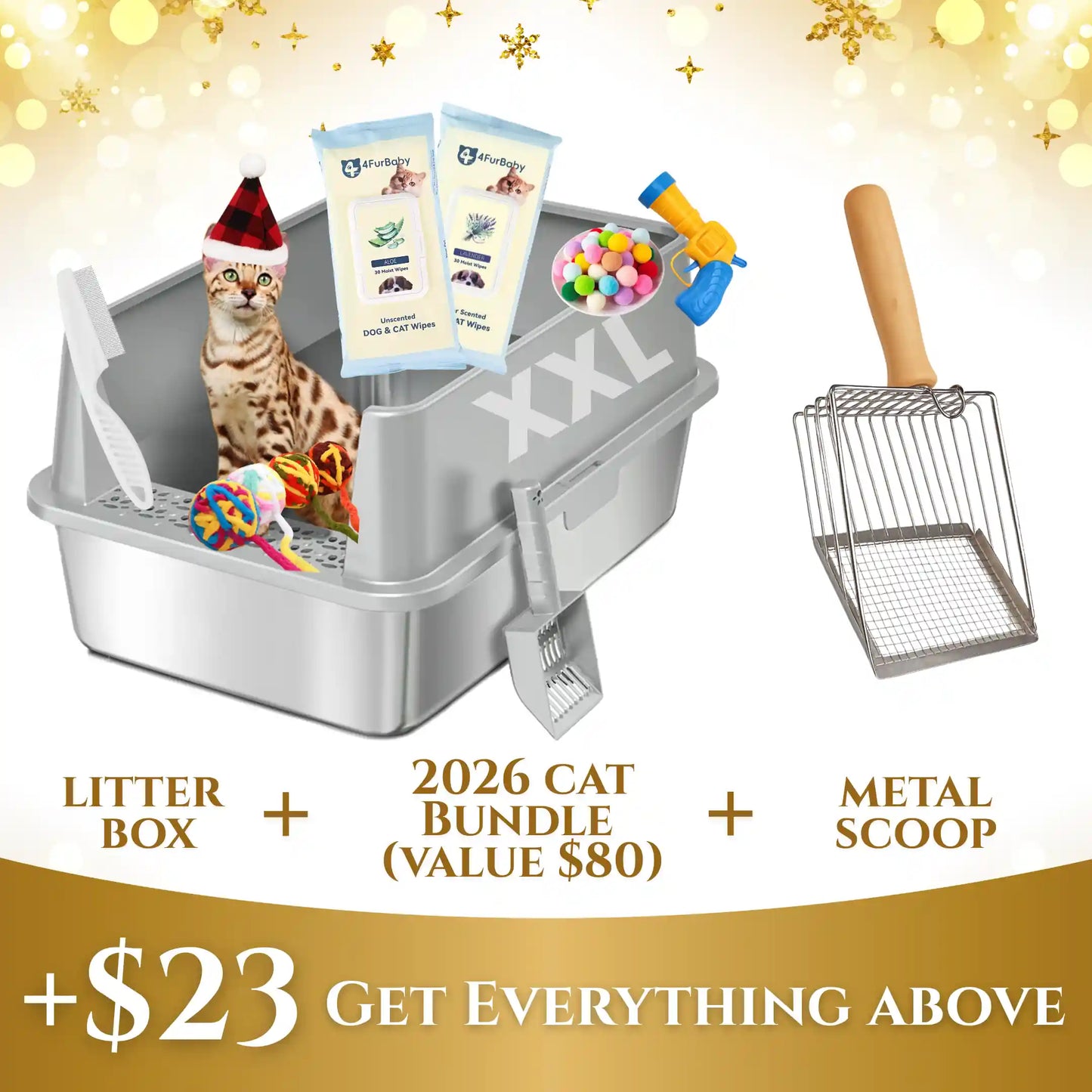 XXL Stainless Steel Cat Litter Box with Lid – High Sides, Low Entry, Easy to Clean, Odor-Free, Anti-Leak | Buy 2 & Save $10
