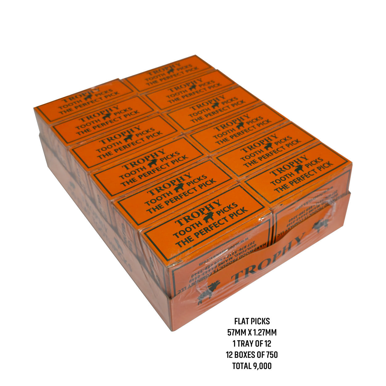 9000 Qty Flat Birchwood Toothpicks In Cardboard Sleave Box 12x750