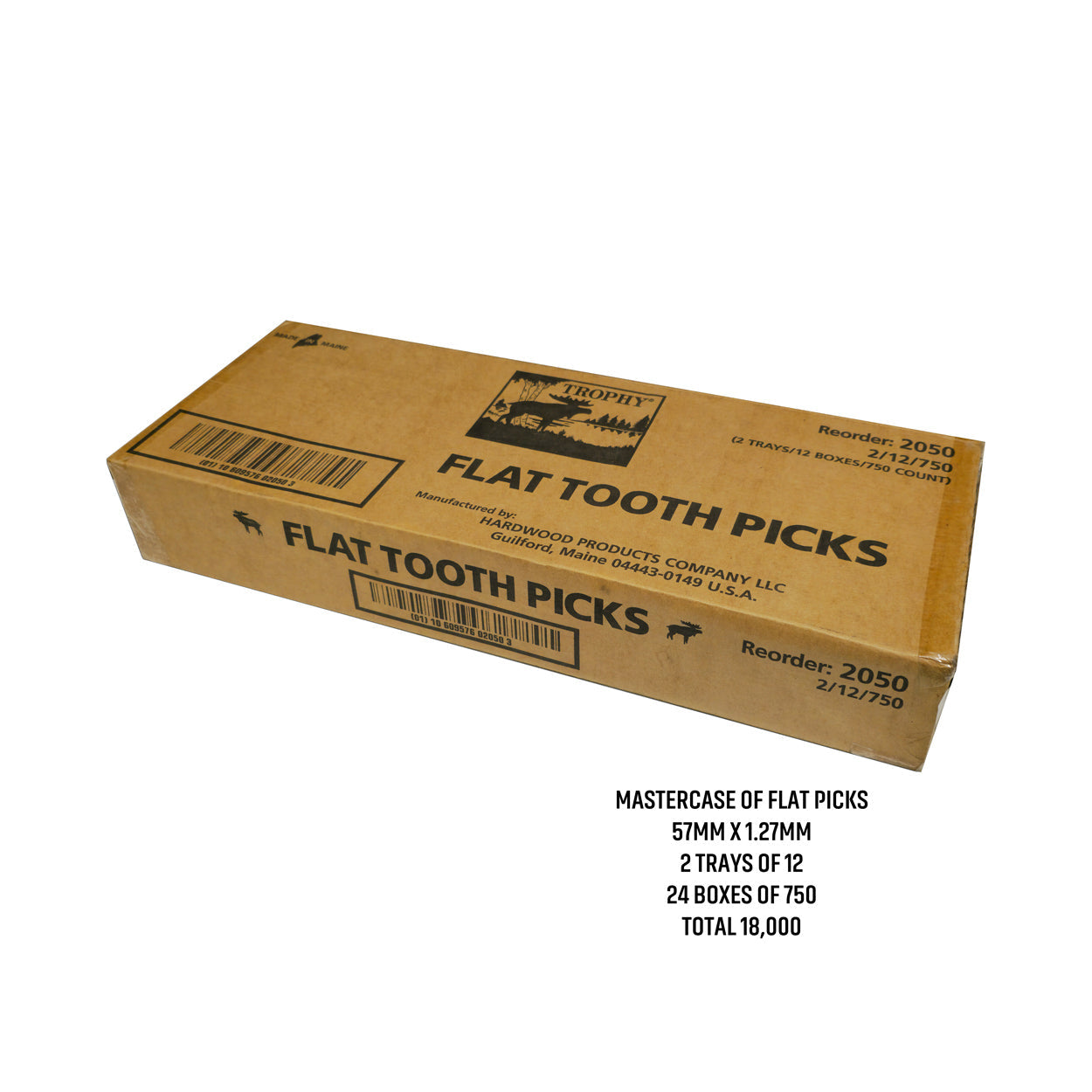9000 Qty Flat Birchwood Toothpicks In Cardboard Sleave Box 12x750