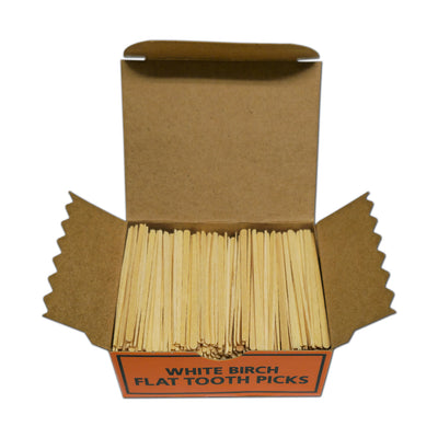 750 Qty Flat Birchwood Toothpicks In Cardboard Reusable Box