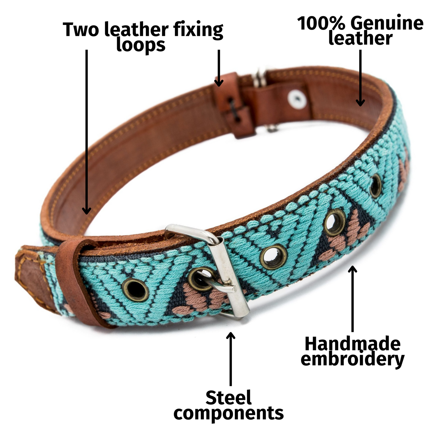 Leather Dog Collar - Teal