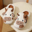 Winter Home Slippers for Couples Warm Plush Neutral Cartoon Cow Indoor Anti Slip Comfortable Cotton Slippers for Men and Women