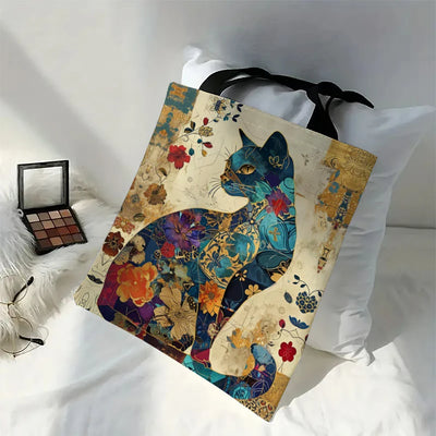 Eco-Friendly Canvas Tote Bag – Floral Cat Design & Lightweight