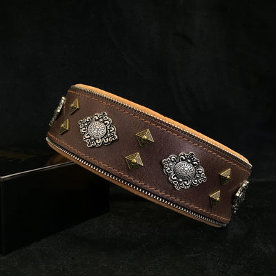 "Aztec" brown dog collar