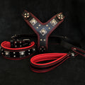 "EROS" BIG dog SET- Harness - collar - lead. Black & Red