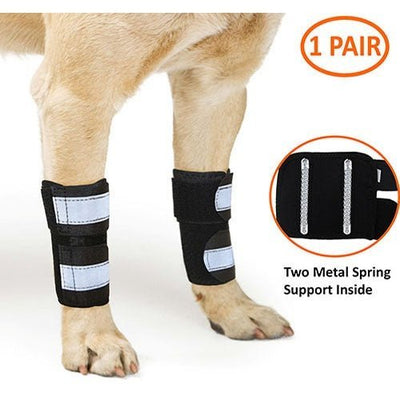NeoAlly Dog Front Leg Brace with Reflective Straps - Metal Spring Inserts for Carpal Support (Pair)