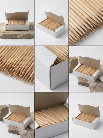 1000 Qty Double Point Birchwood Toothpicks In Cardboard Reusable Box BiteMyWood Brand